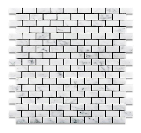 Carrara white marble mini brick mosaic tile 5/8x1 inch on 12x12 mesh