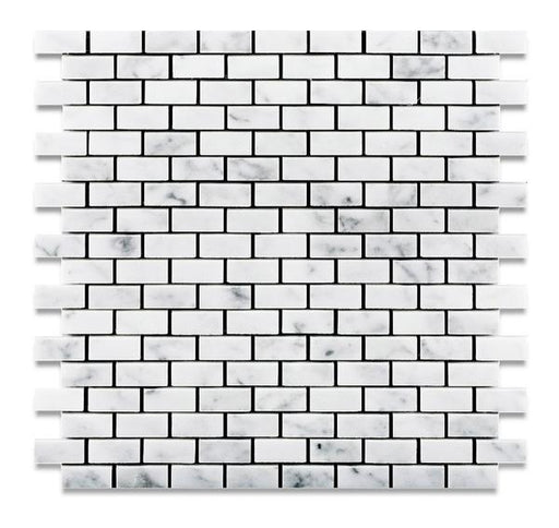 Carrara white marble mini brick mosaic tile 5/8x1 inch on 12x12 mesh