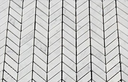 Close-up of Carrara mini chevron marble mosaic pattern