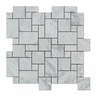 Flat lay of Carrara White Versailles marble mosaic tile with miniature pattern