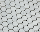 Flat view of Carrara White 1 Inch Hexagon Marble Mosaic Tile in polished finish, 12x12 sheet