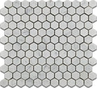 Flat view of Carrara White 1 Inch Hexagon Marble Mosaic Tile in polished finish, 12x12 sheet