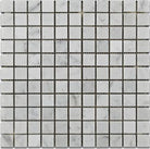 Flat view of Carrara White 1x1 Marble Mosaic Tile in polished finish, 12x12 sheet