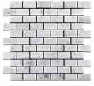 Flat view of Carrara White 1x2 Brick Marble Mosaic Tile in polished finish, 12x12 sheet