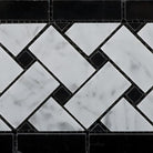 Close-up of Carrara White Basketweave Border showing polished finish and interwoven white marble pattern