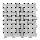 Flat view of Carrara White Basketweave Marble Mosaic in polished finish, 12x12 tile sheet