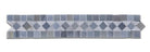 Flat view of Carrara White Bias Border with Blue Dots in polished finish, 2x12 marble trim tile
