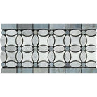 Flat view of Carrara White Florida Flower Border with Blue Accent in polished 11x7 marble tile