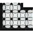 Flat view of Carrara White Florida Flower Corner in polished finish, 5x12 marble tile