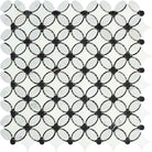 Flat view of Carrara White Florida Flower Mosaic in polished 12x12 sheet with all-white marble petals