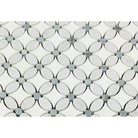 Close-up of Florida flower pattern mosaic in Carrara White with polished blue marble centers