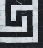 Flat view of Carrara White Greek Key Corner with Black Accent in polished finish, 4x4 marble tile