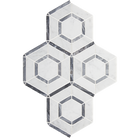 Flat view of Carrara White Hex Grigio Marble Mosaic Tile in polished finish, 0.82 sq ft sheet