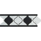 Flat view of Carrara White Lantern Border with Black Accent in 4x12 polished marble tile