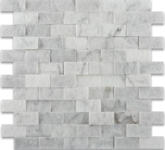 Carrara White Split Face Marble Mosaic 1x2