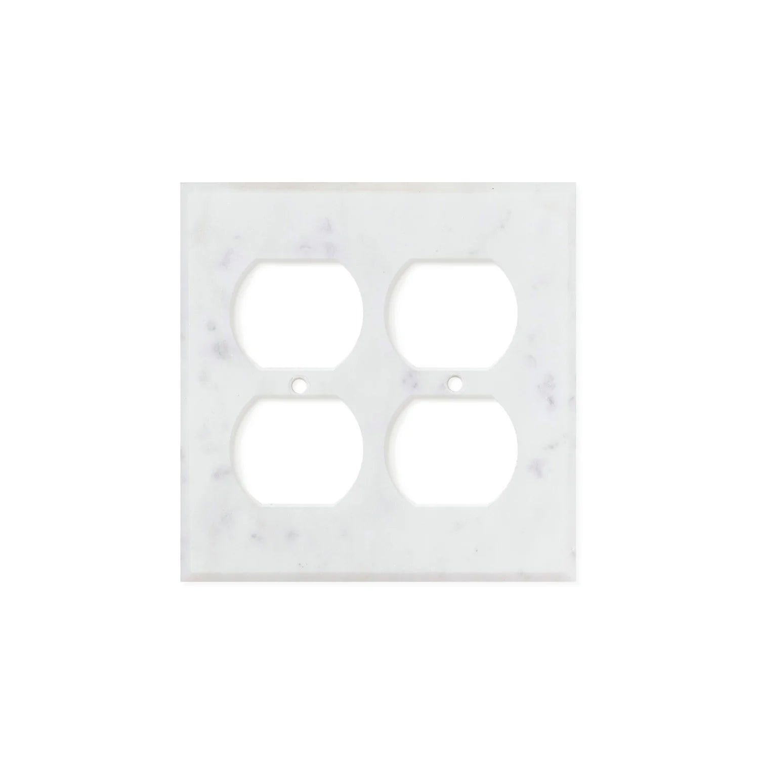 Flat view of Carrara White Marble Double Duplex Switch Plate Cover, 4.5x4.5 inches polished finis