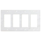 Flat view of Carrara White Marble Quadruple Rocker Switch Plate Cover, 4.5x8.25 in polished finish