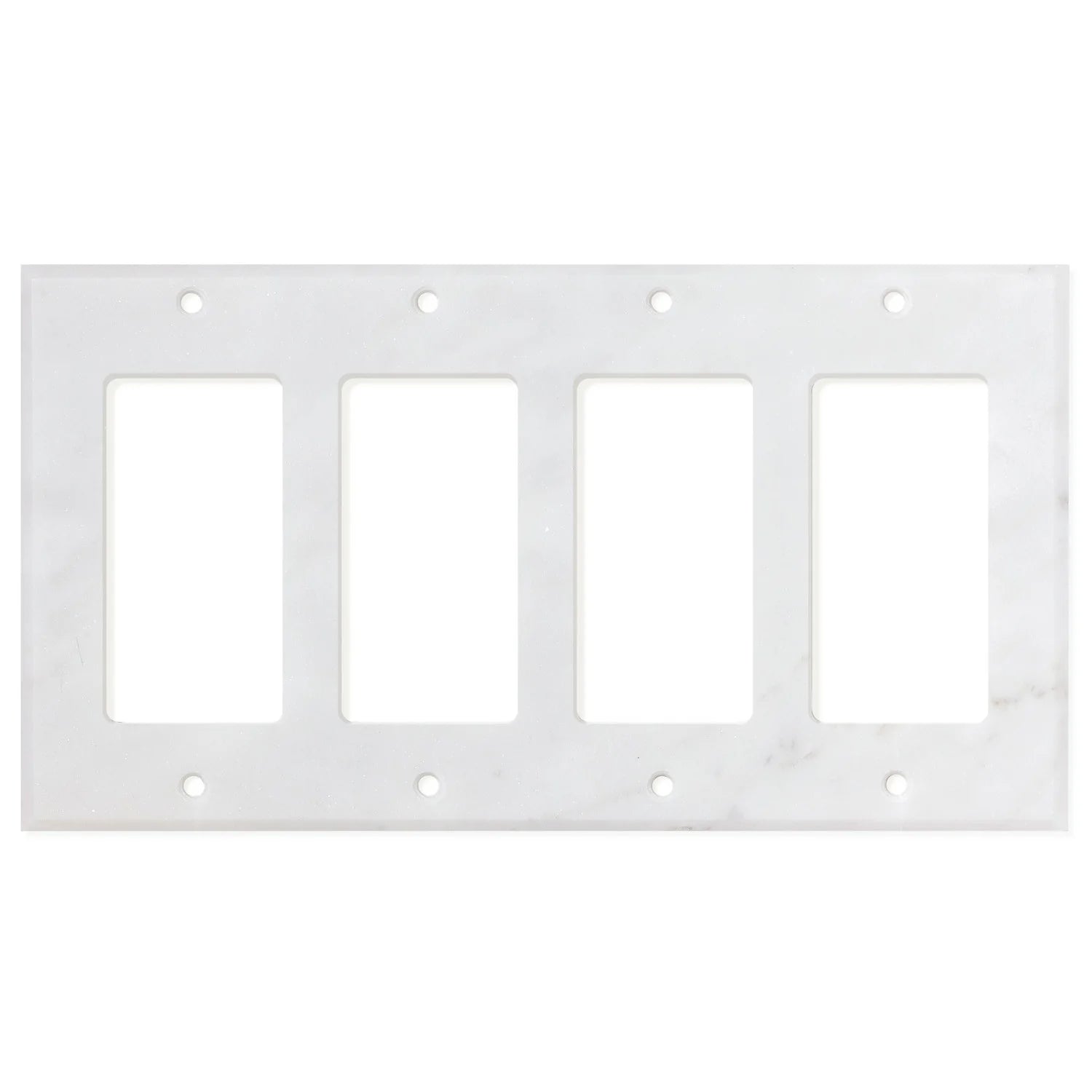Flat view of Carrara White Marble Quadruple Rocker Switch Plate Cover, 4.5x8.25 in polished finish