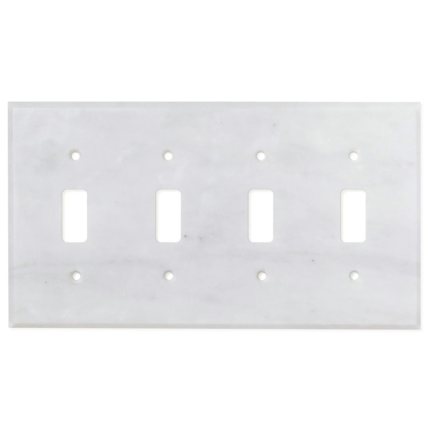 Flat view of Carrara White Marble Quad Toggle Switch Plate Cover, 4.5x8.25 polished finish