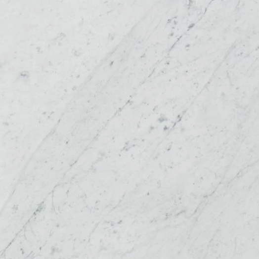 Close-up of Carrara White Marble tile showing soft gray veining on white background