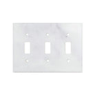 Flat view of Carrara White Marble Triple Toggle Switch Plate Cover, 4.5x6.3 inches in polished finish