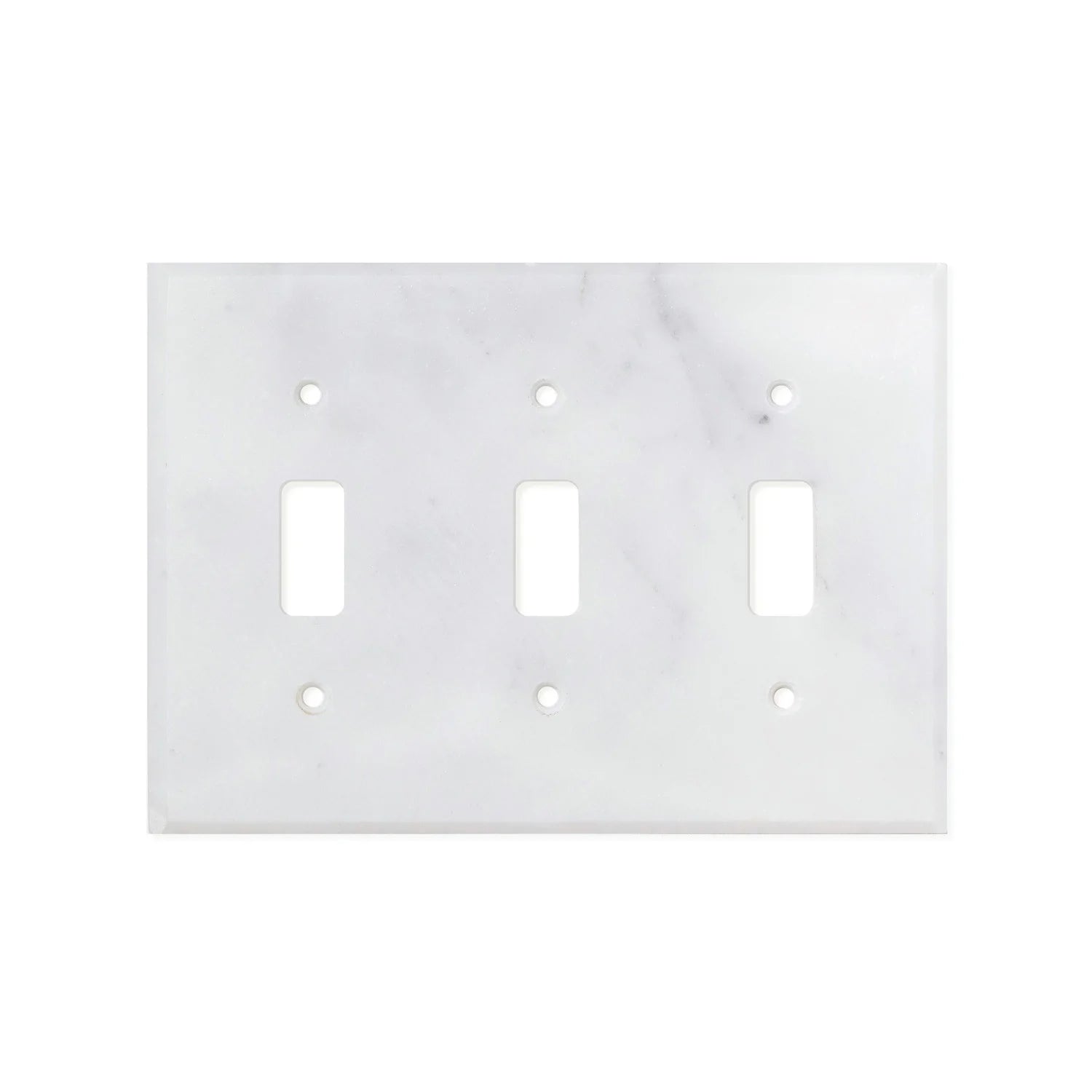 Flat view of Carrara White Marble Triple Toggle Switch Plate Cover, 4.5x6.3 inches in polished finish