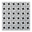 Flat view of Carrara White Pinwheel Mosaic Tile in polished finish with Italian marble