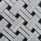 Close-up of Carrara Stanza Mosaic showing rectangular white and gray marble tiles