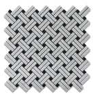 Flat view of Carrara White Stanza Marble Mosaic with polished finish and linear pattern