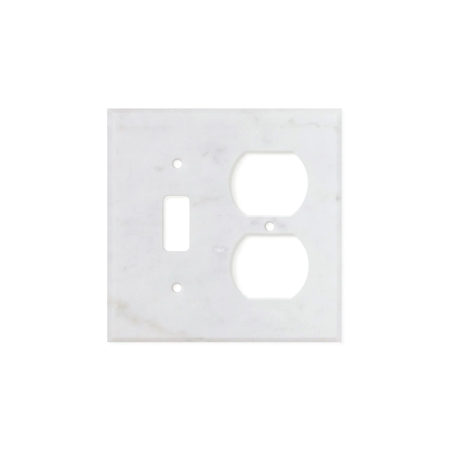 Flat view of Carrara White Marble Toggle Duplex Switch Plate, 4.5x4.5 inch in polished finish