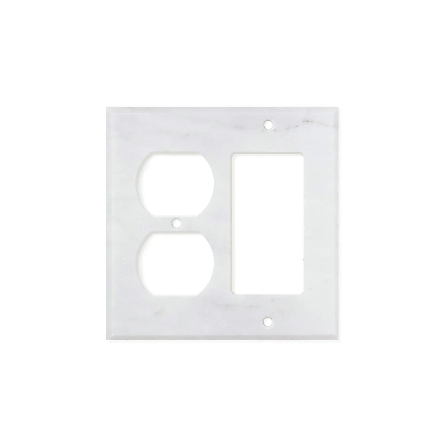 Flat view of Carrara White Marble Toggle Rocker Switch Plate, 4.5x4.5 inch in polished finish