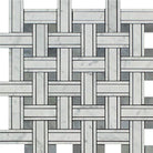 Flat view of Carrara White Triple Weave Mosaic with blue marble inserts in polished finish