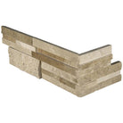 Flat lay of Casa Blend 3D stacked stone corner in honed and split face travertine