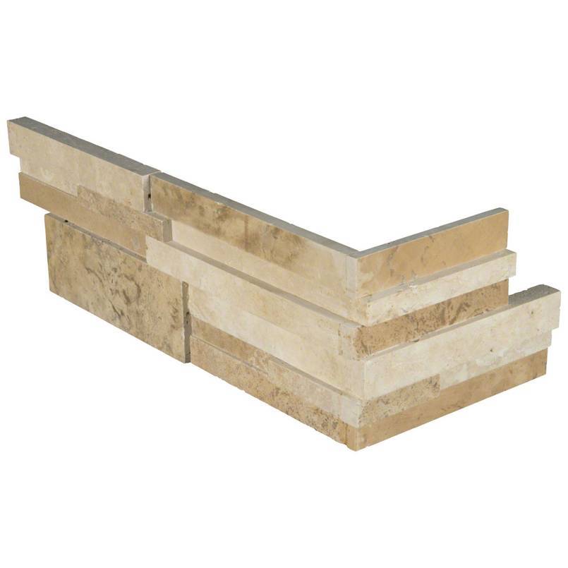 Flat lay of Casa Blend 3D Honed travertine corner with soft beige tones