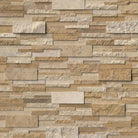 Flat lay of Casa Blend 3D Multi Finish stacked travertine panel with beige and cream tones