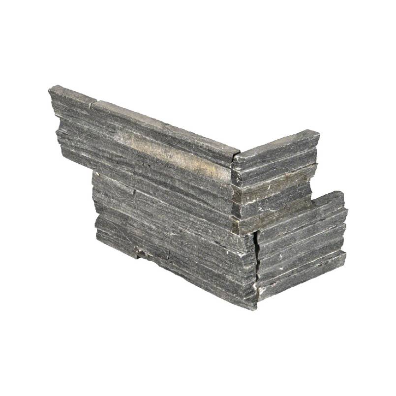 Top-down view of Charcoal Pencil slate corner ledger panel with split face surface"