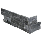 Flat lay of Coal Canyon quartzite stone corner panel in charcoal gray finish