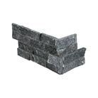 Top view of Coal Canyon quartzite corner ledger in deep charcoal gray with split face finish