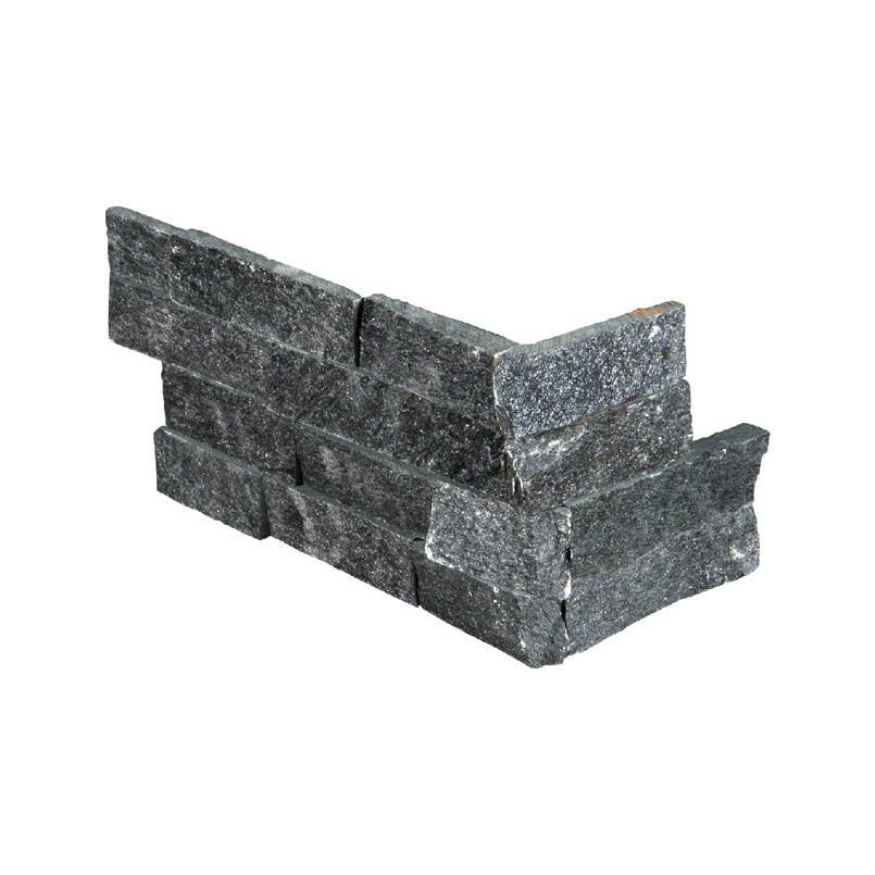 Top view of Coal Canyon quartzite corner ledger in deep charcoal gray with split face finish
