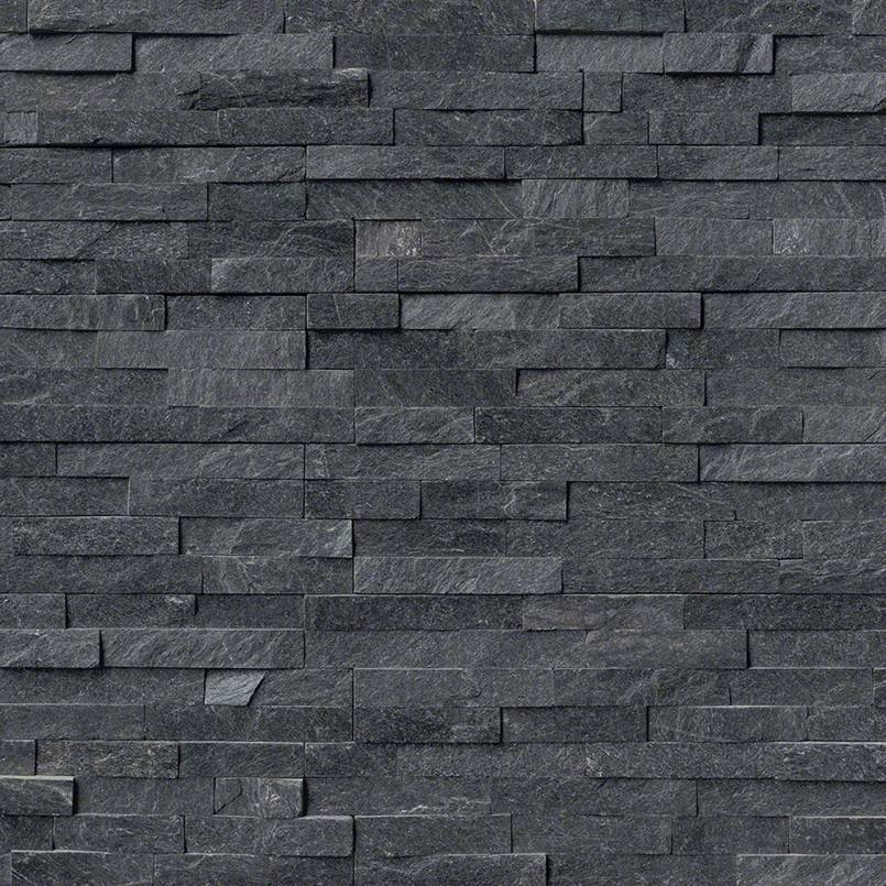 Flat lay of Coal Canyon stacked stone panel in dark charcoal quartzite