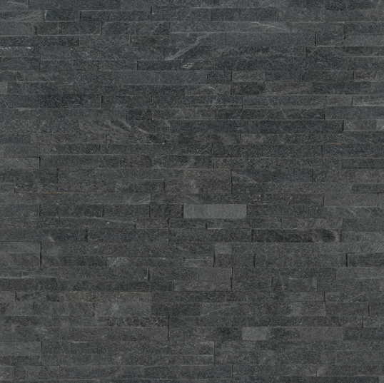  Flat lay view of Coal Canyon Mini stacked stone in dark charcoal tones