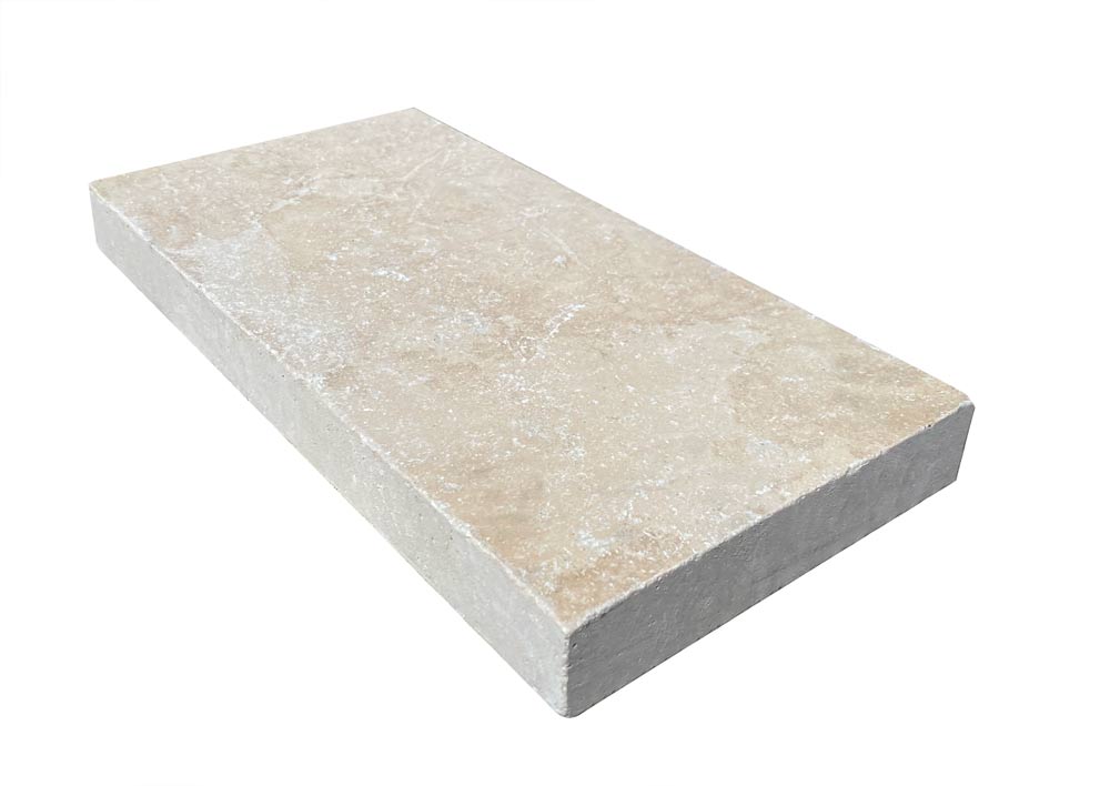 Flat view of Cordoba Cream Travertine Paver 16x24 with tumbled finish