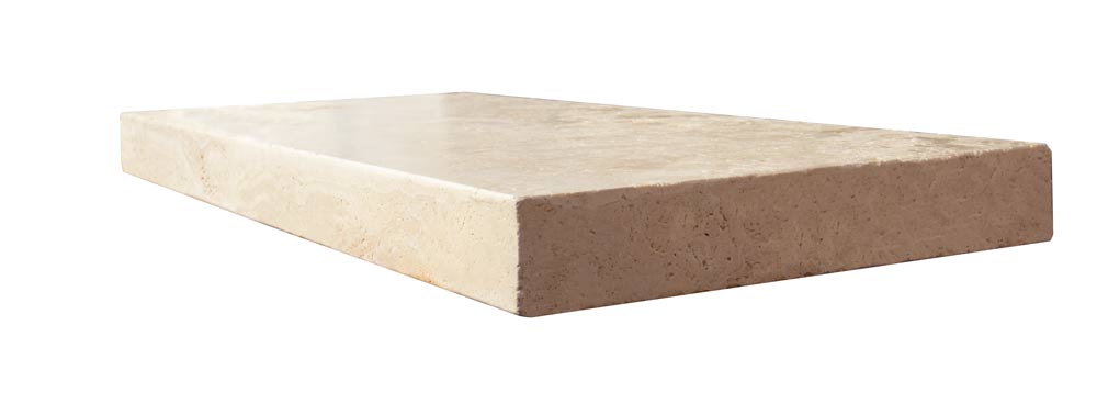 Flat view of Cordoba Cream Travertine Pool Coping 12x24 with tumbled finish and modern edge