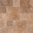 Flat view of Cordoba Noce Travertine Paver in Versailles pattern with tumbled finish