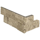 Top view of Cordoba Noche small corner travertine ledger with warm brown tones and split face texture