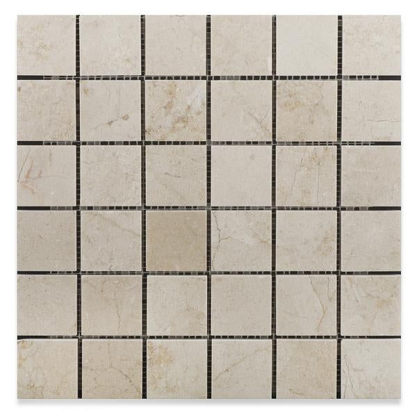Crema Marfil 2x2 polished mosaic tile sheet