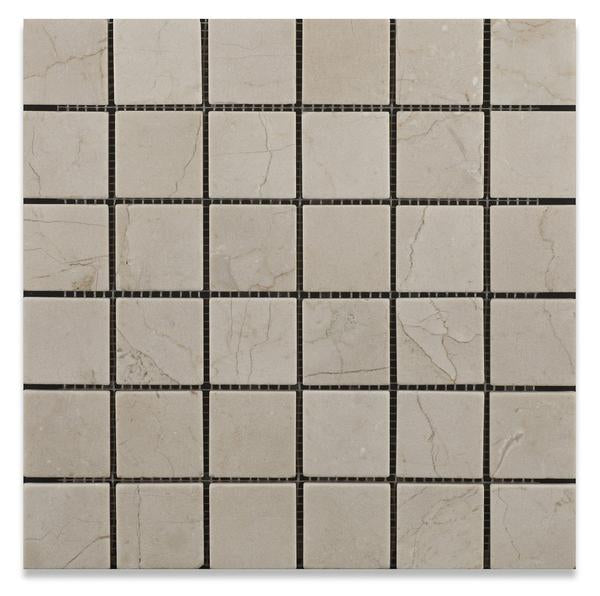 Crema Marfil 2x2 tumbled mosaic tile sheet