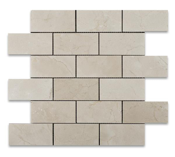 Crema Marfil 2x4 polished mosaic marble tile sheet