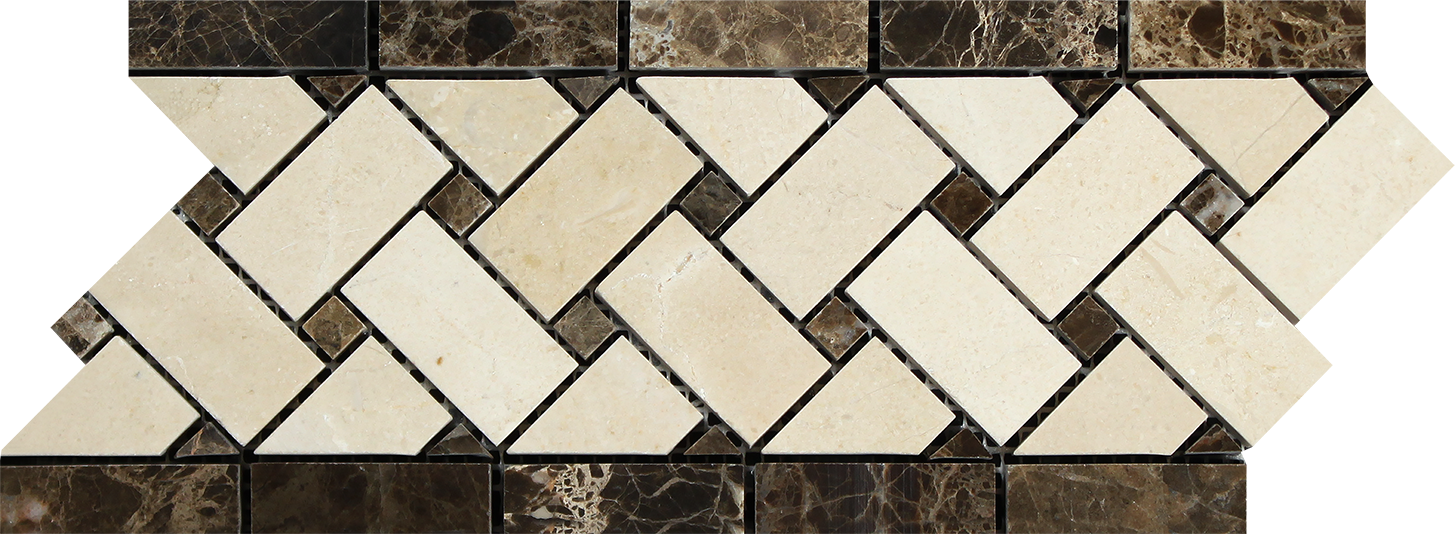 Crema Marfil Basketweave Border 5x12 polished marble tile