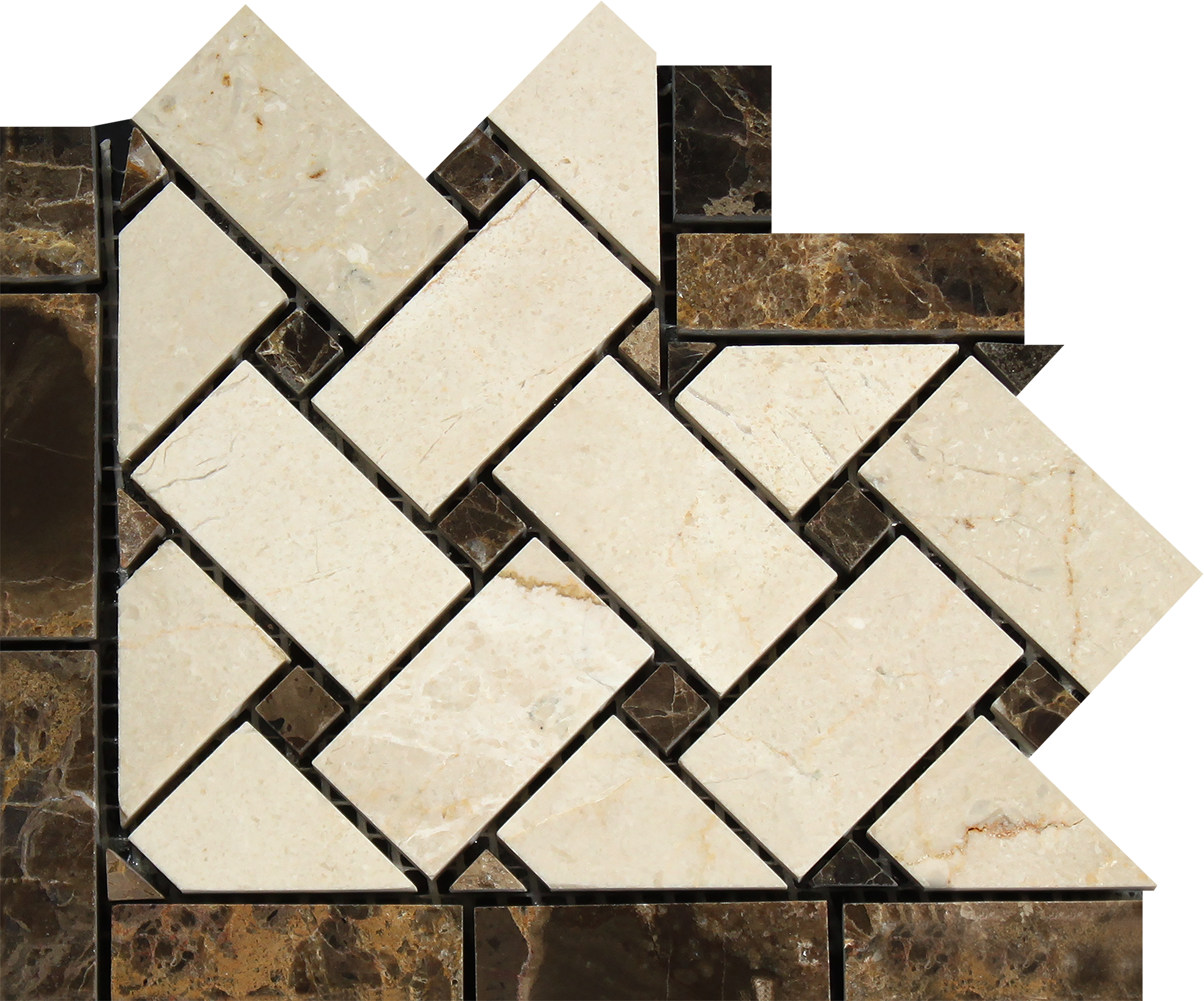 Crema Marfil Basketweave border corner 5x6 marble tile